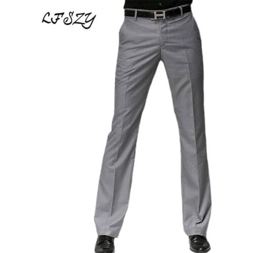 Color: Black Gray Navy Blue Mens Suit Pants 2020 New Micro Flare Pants Male Korean Straight Pants Free Tie Big Feet Pants