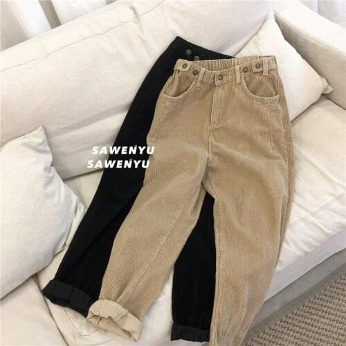 Men Streetwear Cotton Harem Pants Mens Trousers M-5Xl Corduroy Pants Mens Fashion Solid Color Retro Casual Straight Pants