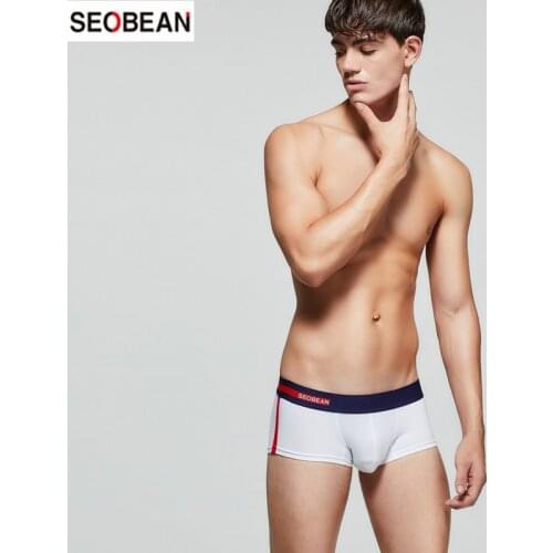 SEOBEAN Mens Underwear Medium Waist Fashion Solid Color Cotton Breathable U-Pouch Bag Push Up Sexy Boxers