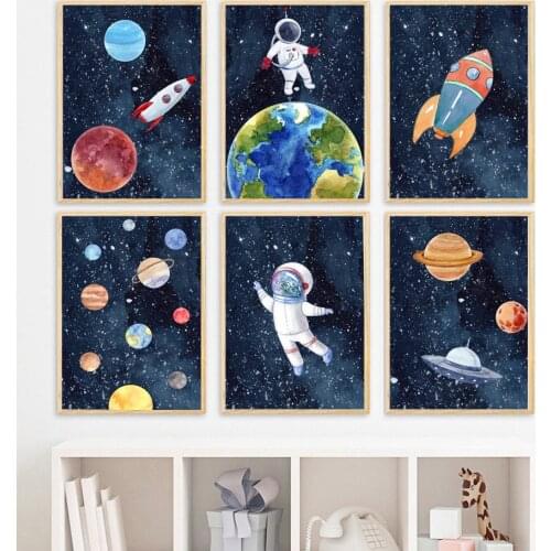 Space Astronaut Planet Rocket Earth UFO Nursery Wall Art Canvas Painting Posters And Prints Wall Pictures Kids Room Decor