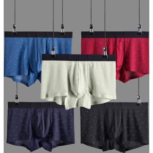 Underwear men Boxer shorts Breathable mesh Ice silk Seamless smooth belt sexy kilot male mens underpants cueca boxer homme