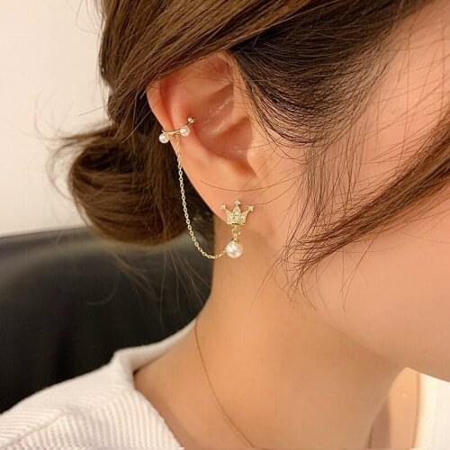 2020 New Womens Earrings Delicate Elegant Crown Ear Clip Chain Earrings for Women Bijoux Korean boucle Gifts Jewelry Wholesale