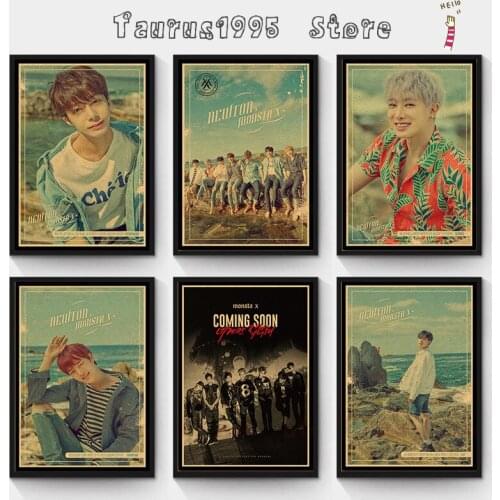 New Monsta X Kpop Posters High Definition Home Office Decoration Kraft paper poster Prints Wholesale
