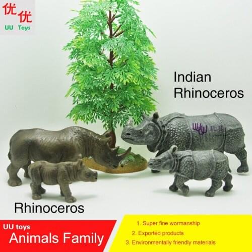 Hot toys: 2 Rhinoceros & 2 Indian Rhinoceros (Rhinos) family pack Simulation model Animals kids toys children Action Figures