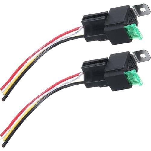 2pcs Fuse Relay 12V / 30A with 4 Wires Power Relay with 2pcs 30A Medium Fuse For Motor Vehicles Car Relay Harness Holders
