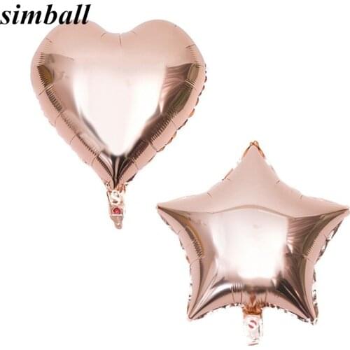 5pcs 18inch Rose Gold Star Heart Globos Metallic Color Foil Balloons for Birthday Party Wedding Valentines Day Decoration Gifts
