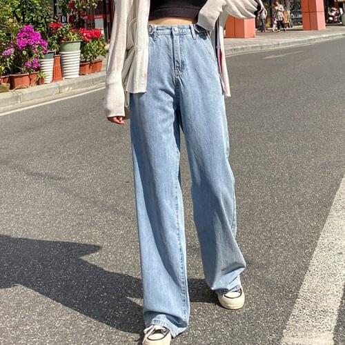 Blue Streetwear Woman Jeans High Waist Clothes Wide Leg Denim Clothing Vintage 2021 Autumn Fashion Harajuku Straight Pants 12218