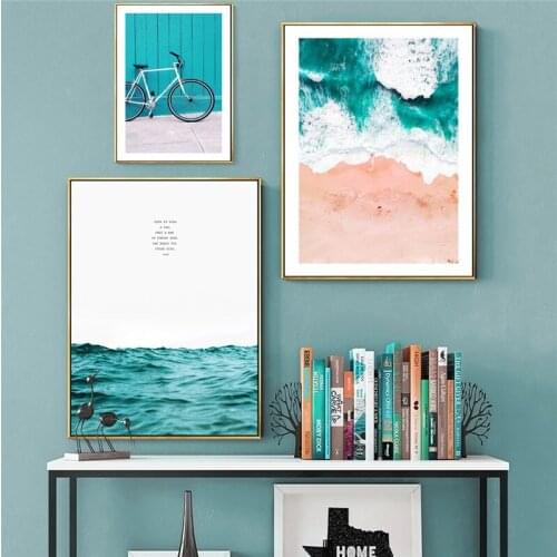 Nordic Personality Small Fresh Home Decoration Poster Blue Waves Sea View Picture Printing Wall Art Decoration Canvas Painting