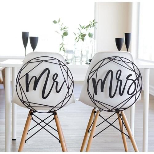 Modern Wedding Chair Signs Geometric Style for Bride and Groom Wedding Chairs, Minimalist Calligraphy Hanging Signs Set