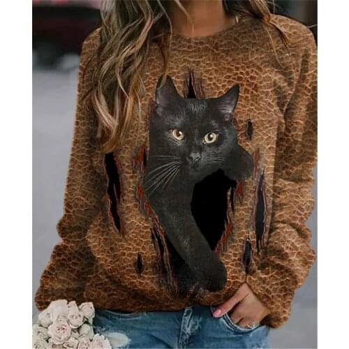 3D Cat Print Sweatshirt Women Men Long Sleeve Patchwork Long Sleeve Pullover Top Aesthetic Art O Neck Loose Sweatshirt Oversize