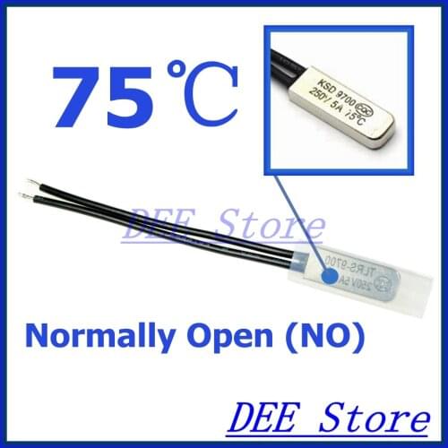 10Pcs/lot 75C Degree Celsius / 167F NO Normal Open Thermal Protector Sensor Thermostat temperature control fuse switch 250V 5A