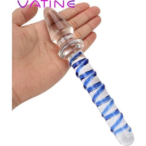 VATINE Crystal Glass Dildo Anal Butt Plug Adult Sex Toys for Women Double Ended Head Fake Penis Male Female Masturbator