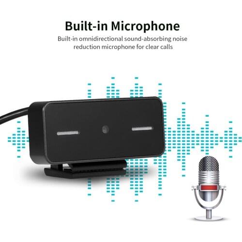 Black USB Camera Fixed Focus Webcam 2 Million Pixels High Definition Built-in Microphone Drive-free Web Camera for PC Laptop