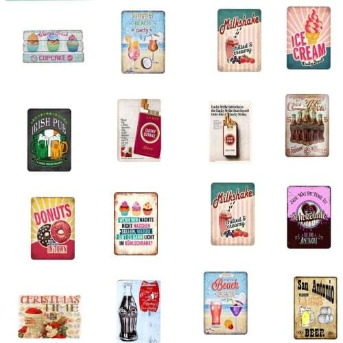 Drinks/Cigarette/Snack Vintage Metal Tin Signs Shabby Chic Iron Painitng Art Decorative Plate Coffee Kitchen Bar Home Decor