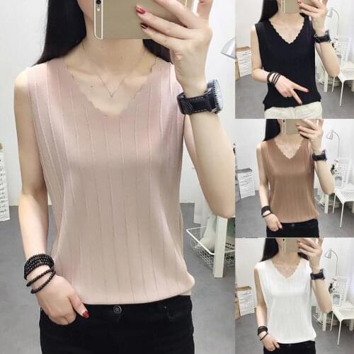 Women Summer Solid Color V Neck Sleeveless Loose Fit Bottoming Shirt Top Vest Female Streetwear Fashion Tank Top