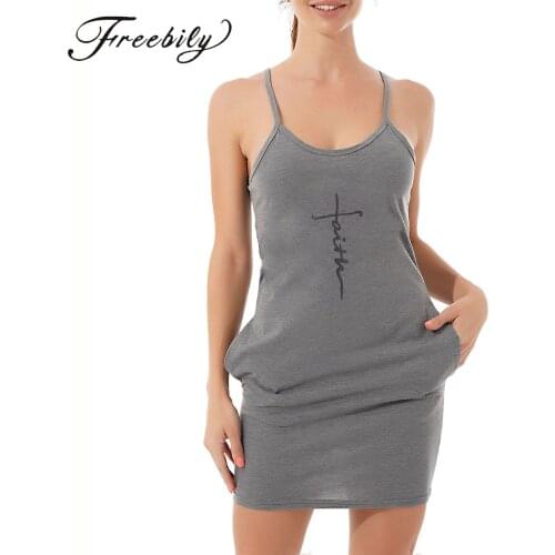 Womens Pocket Sleeveless Casual Nightdress Summer Soft Sling Nightgown Sleepwear
