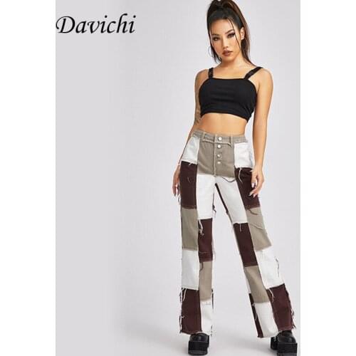 Patchwork Jeans Woman High Waist Baggy Y2k Wide Leg Moms Vintage Straight Leg Pants Trolley Ribbon Trousers Fashion Streetwear
