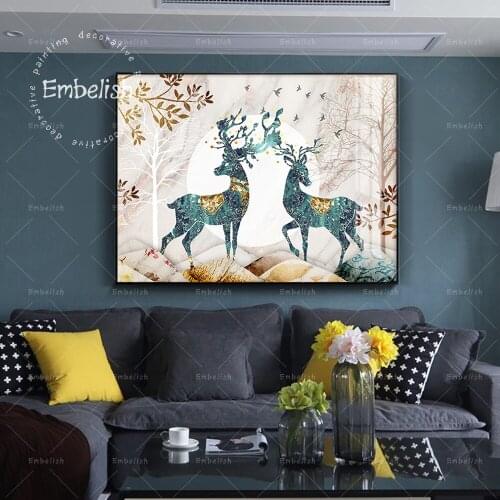 1 Pieces Deer On Mountain Landscape Wall Art Pictures For Living Room Modern Home Decor Posters HD Canvas Painting Artworks