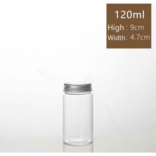 100PCS 47*90mm 120ml Big Glass Bottles Containers Jars With Silver/Gold Cap Storage Bottles Jars Food Spice Bottles Home Decor