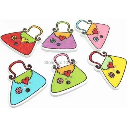 1000pcs 24x25mm Pretty Wood Bag Shaped Buttons 2 Holes Sewing Button Embellishments Cardmaking Scrapbooking