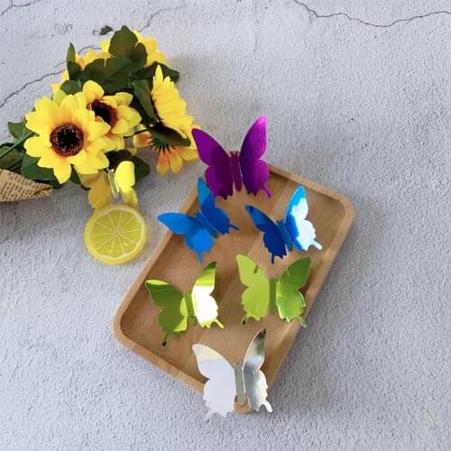 12pcs/set New Arrival Mirror Silver 3D Butterfly Wall Stickers Party Wedding Decor DIY Home Decorations Butterfly Fridge Decal