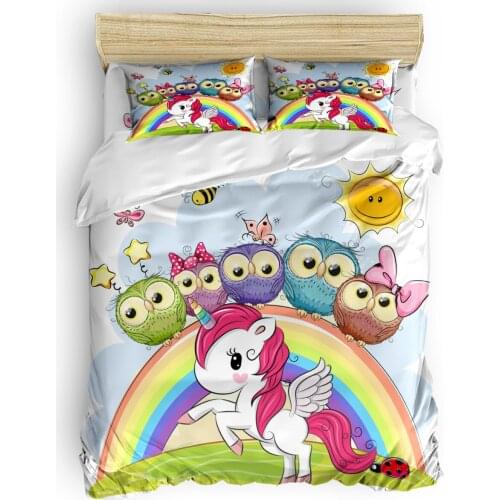 Cute Unicorn Insect Owl Meadow Rainbow Duvet Cover Set Warm and comfortable 2/3/4pcs Bedding Set Bed Sheet Pillowcases Cover Set