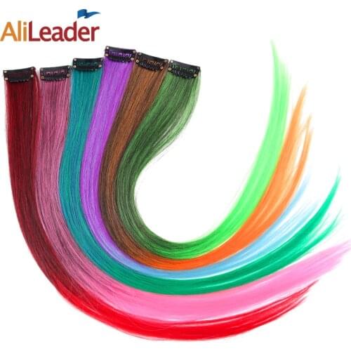 AliLeader Product 1 Piece 1 Clip In Synthetic Hair Extensions Ombre 20 Colors 50CM Long Straight Clip On Hair Pieces Women Girls