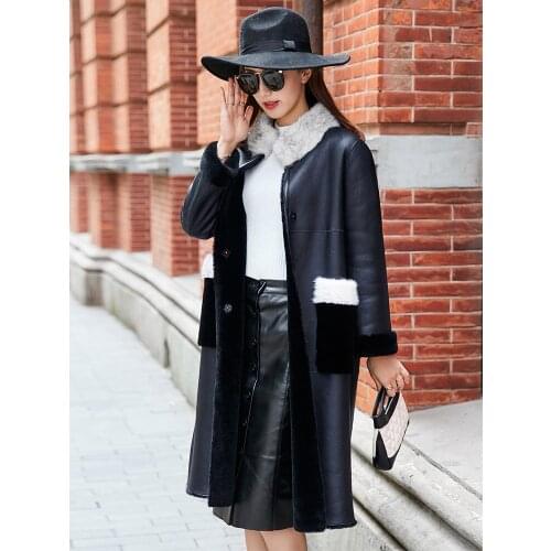 Double Faced Real Fur Coat Winter Jacket Women Mink Fur Collar Luxury Natural Wool Coat Female Real Leather Jacket MY