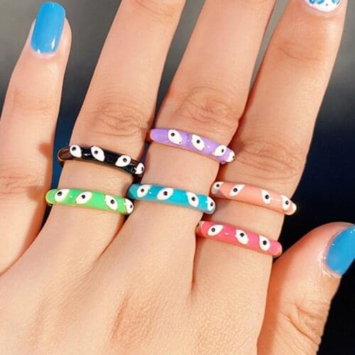 Enamel Dripping Oil Eyes Ring For Women Fashion Jewelry Gift, Adjustable Copper Gold Plated Open Finger Ring