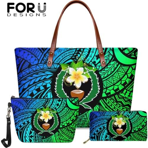 FORUDESIGNS Stylish Large Handbag for Female Pohnpei Plumeria Pattern Womens Shoulder Bag Polynesian Purse Ladies Bafelli Bags