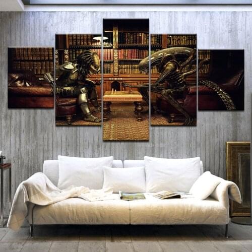 Alien vs Predator playing chess movie funny art poster Canvas Art Painting For home living room decoration