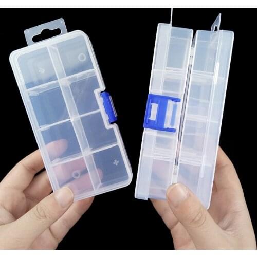 JHNBY Adjustable 8 Slots Transparent Compartment Plastic Jewelry Box Storage Case Container for Beads Earrings Rings Gift Boxes