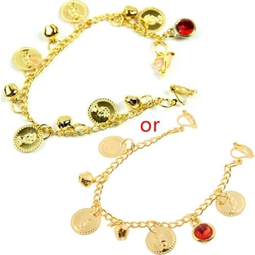 K3NF Indian Belly Dance Fashion Jewelry Bridal Wedding Clip On Nose Ring Chain Golden