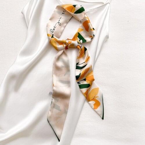 KOI LEAPING Aesthetic printing long silk scarf female Literary hair decorative scarf headband tie wrist strap bag belt