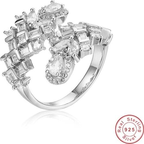 Luxury 100% 925 sterling silver rings delicalte girl Women Christmas gift cute silver Resizable ring Simulated Diamond Jewelry