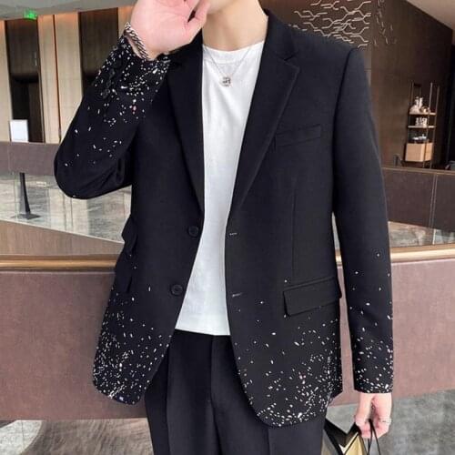 Korean Style Printed Suit Mens Wedding Casual Suit Trendy Two-Piece Set Fashion Business Dress (Blazer Pants) terno Masculino