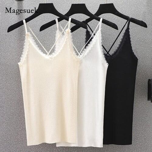 Lace Tank Tops Summer Sexy Knitted Base Solid Camis Vest for Women Casual Female Tops New Backless Plus Size Womens Top 13599