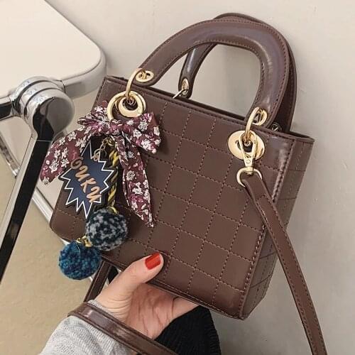Lattice Square Tote bag 2021 Fashion New Quality PU Leather Womens Designer Handbag Silk scarf Shoulder Messenger Bag Purses