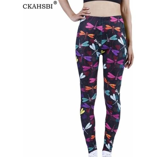 CKAHSBI High Waist Leggings Push Up Sport Women Fitness Running Yoga Pants Gym Girl Color Dragonfly Printed Breathable Bottom