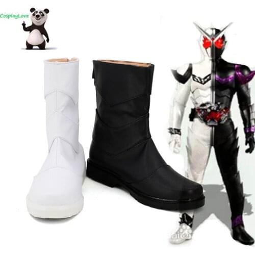 Masked Rider Kamen Rider Double Fangjoker White Black Cosplay Long Boots Leather Shoes Custom Made for Unisex CosplayLove