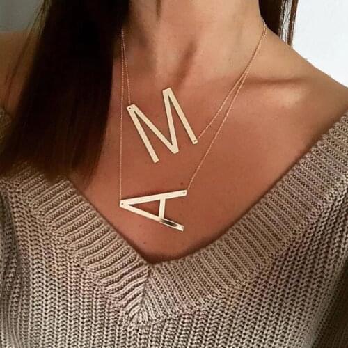 Fashion Initial Necklace 100% Stainless Steel Jewelry Big Letter Necklace A-Z Gold Necklace Monogram Necklace Gifts