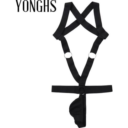 Harness Mens Lingerie O Ring Connected Elastic Band Body Shoulder Chest Harness Belt Hollow Out Bulge Pouch One-piece Bodysuit