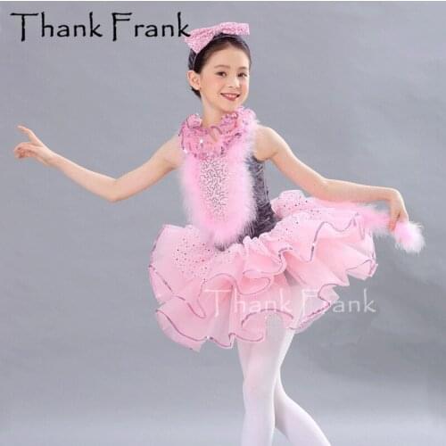 Soft Rabbit Hair Ballet Costume Girls Pink Ballerina Dress Kids Adult Velvet Sequin Dance Leotard Dresses Sleeveless Rave Outfit