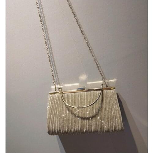 New shiny pleated large capacity Hand bag womens crossbody bag dinner bag