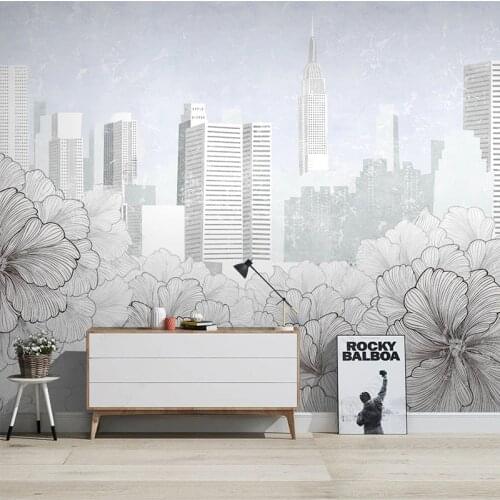 Custom 3D Wallpaper Modern Line Drawing Flower City Building Fresco Living Room TV Background Mural Papel De Parede 3D Art Mural