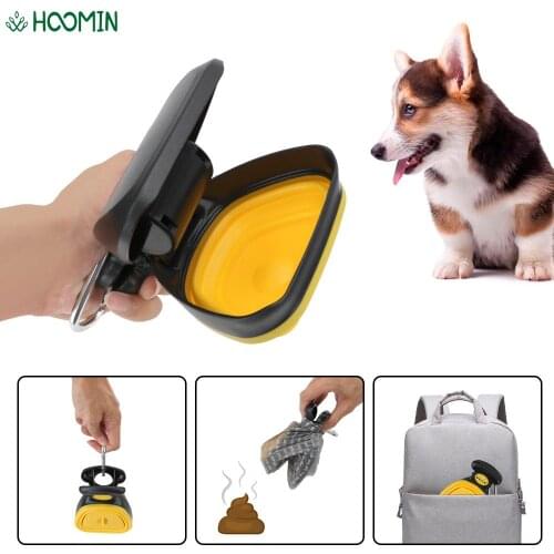 Portable Pet Outdoor Collapsible Garbage Holder Dispensers ABS Poop Scoop With 1 Roll Decomposable bags Animal Waste Picker