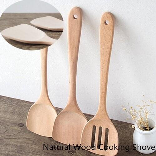 Natural Wooden Spatula Health Beech Kitchen Slotted Mixing Holder Cooking Utensils Dinner Food Cooking Tool