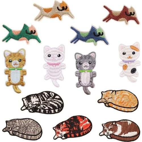 Cute Animal Patches Iron on Patches for Clothing Stripes Cat Badges Embroidered Patches Sticker on Clothes for Kids DIY Applique