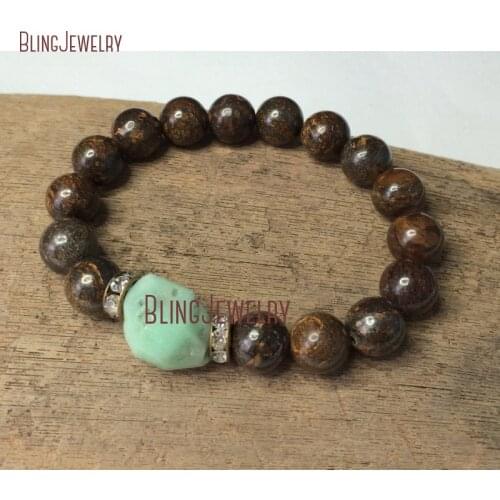 Stretch Bracelet Semi Precious Bronzite Chrysoprase Stack Bracelet Boho Chic Bracelet Bohemian Style Gemstone BM31735