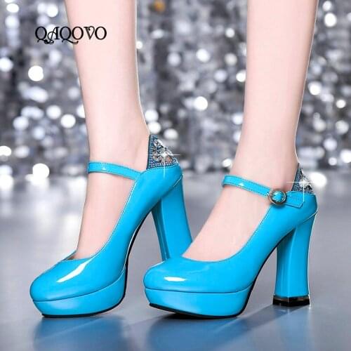 2019 Fashion Patent Leather Mary Jane Pumps Female Platform Square High Heels Buckle Spring Autumn Party Dress Shoes Women